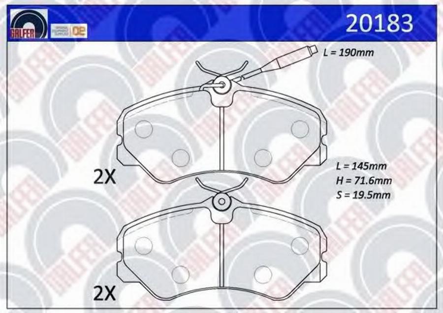 Galfer 20183 - Гальмівні колодки, дискові гальма autocars.com.ua