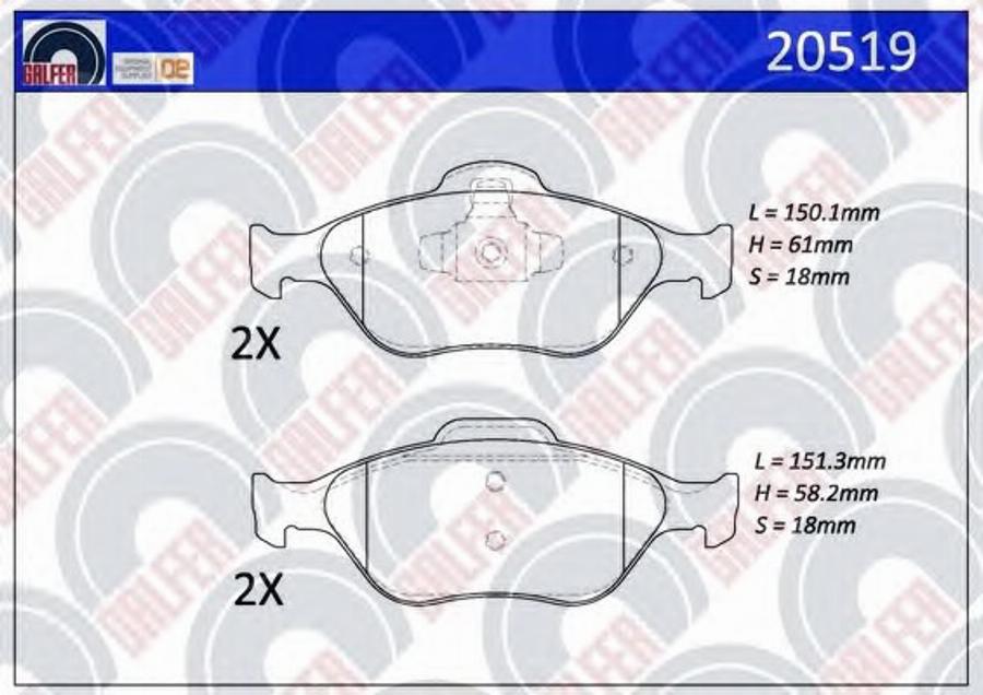 Galfer 20519 - Тормозные колодки, дисковые, комплект avtokuzovplus.com.ua