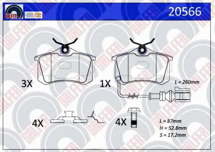 Galfer 20566 - Тормозные колодки, дисковые, комплект avtokuzovplus.com.ua