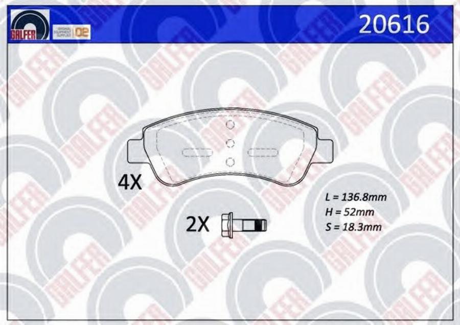 Galfer 20616 - Гальмівні колодки, дискові гальма autocars.com.ua