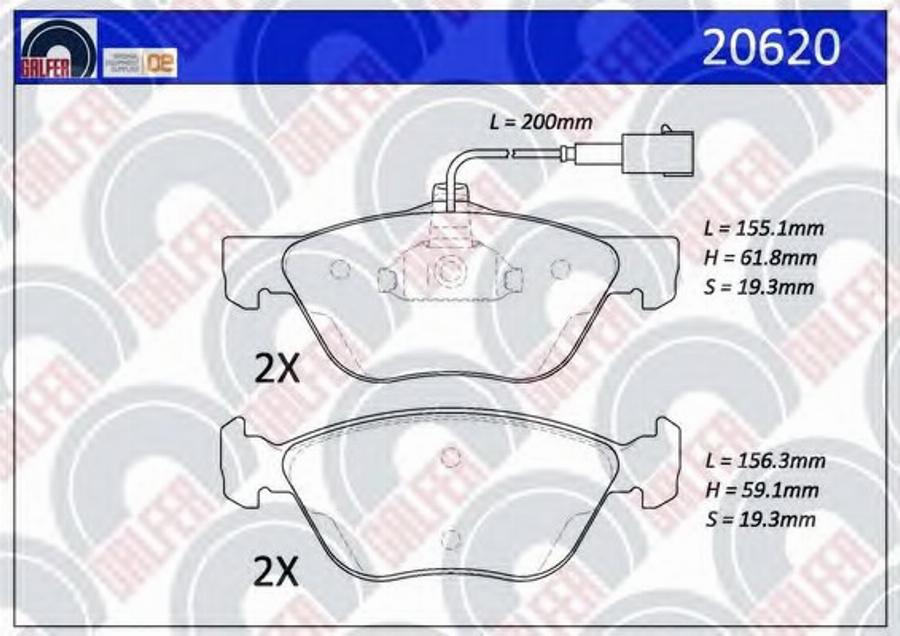 Galfer 20620 - Гальмівні колодки, дискові гальма autocars.com.ua