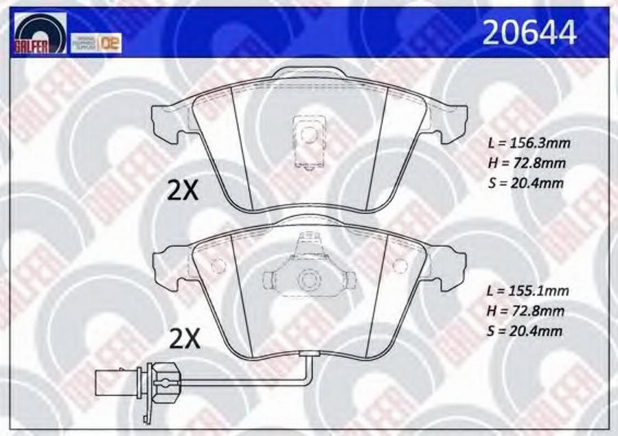 Galfer 20644 - Тормозные колодки, дисковые, комплект avtokuzovplus.com.ua