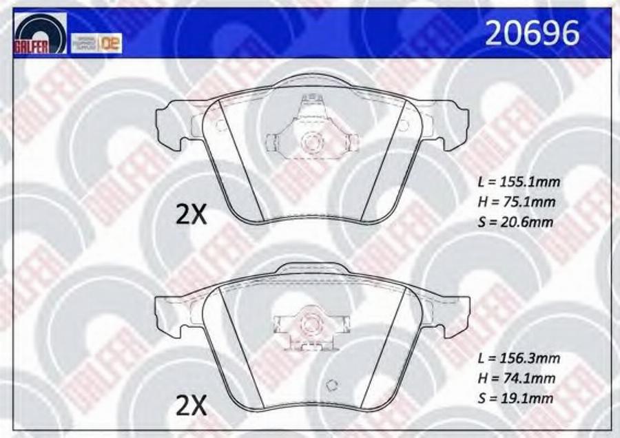 Galfer 20696 - Тормозные колодки, дисковые, комплект avtokuzovplus.com.ua