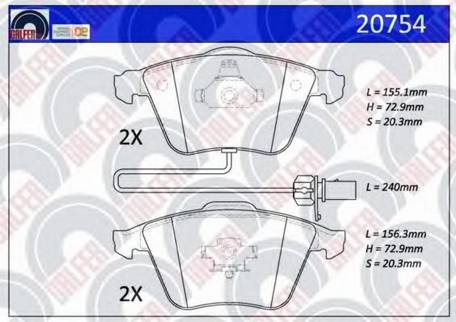 Galfer 20754 - Тормозные колодки, дисковые, комплект avtokuzovplus.com.ua