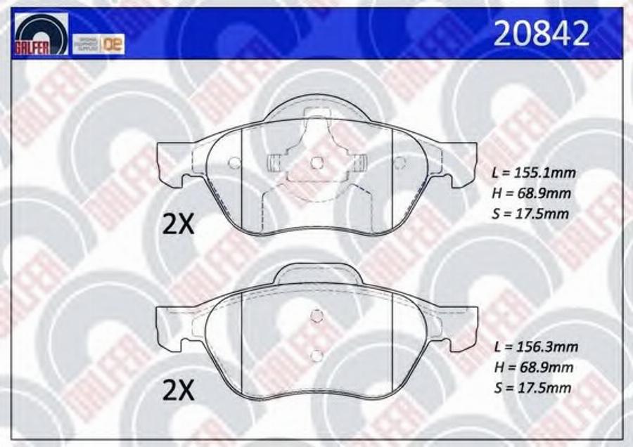 Galfer 20842 - Гальмівні колодки, дискові гальма autocars.com.ua