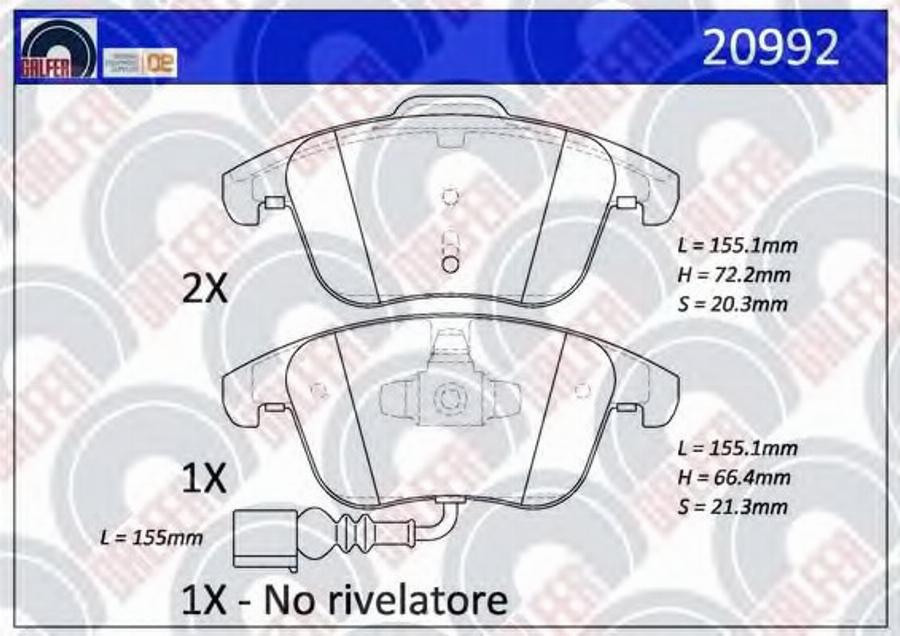 Galfer 20992 - Тормозные колодки, дисковые, комплект avtokuzovplus.com.ua