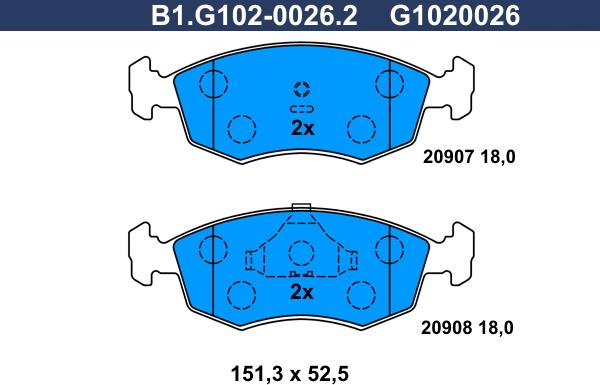 Galfer B1.G102-0026.2 - Тормозные колодки, дисковые, комплект avtokuzovplus.com.ua