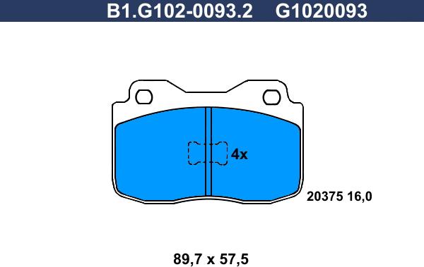 Galfer B1.G102-0093.2 - Тормозные колодки, дисковые, комплект avtokuzovplus.com.ua