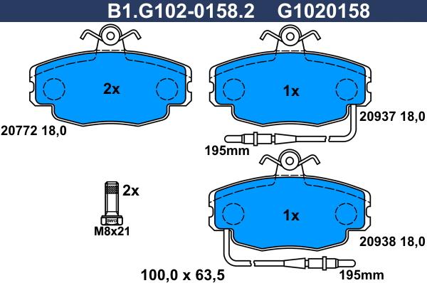 Galfer B1.G102-0158.2 - Тормозные колодки, дисковые, комплект autodnr.net