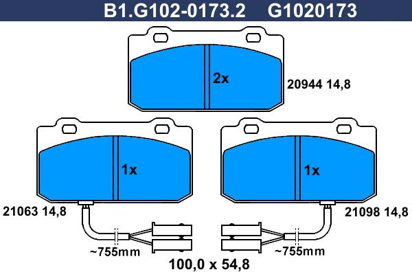 Galfer B1.G102-0173.2 - Гальмівні колодки, дискові гальма autocars.com.ua