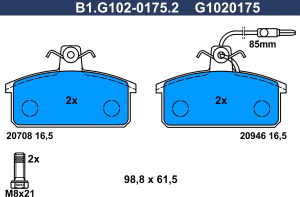 Galfer B1.G102-0175.2 - Гальмівні колодки, дискові гальма autocars.com.ua