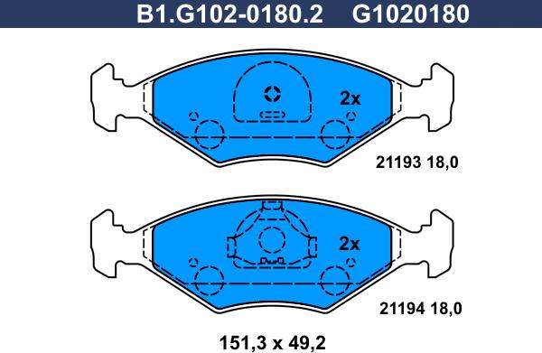 Galfer B1.G102-0180.2 - Тормозные колодки, дисковые, комплект avtokuzovplus.com.ua