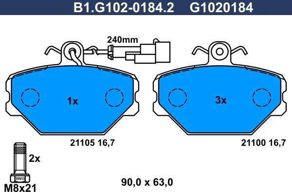 Galfer B1.G102-0184.2 - Тормозные колодки, дисковые, комплект autodnr.net