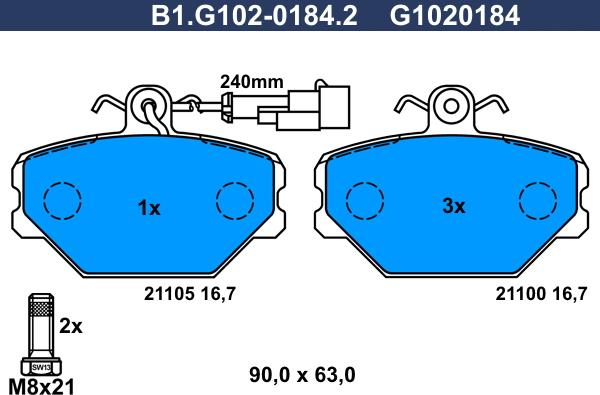 Galfer B1.G102-0184.2 - Тормозные колодки, дисковые, комплект avtokuzovplus.com.ua