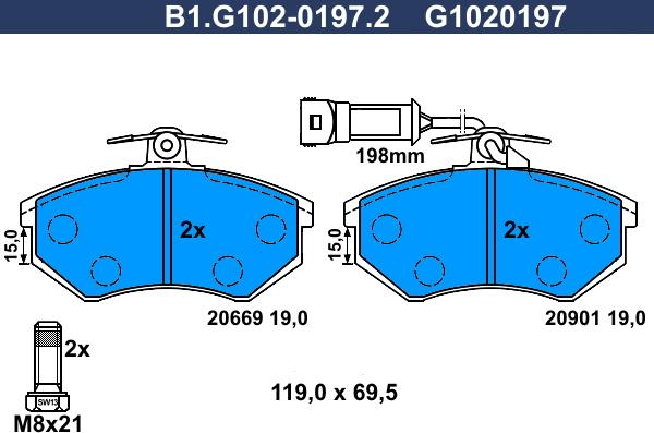 Galfer B1.G102-0197.2 - Гальмівні колодки, дискові гальма autocars.com.ua