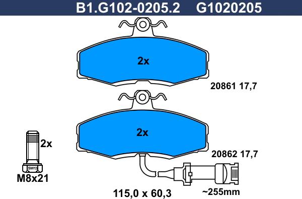 Galfer B1.G102-0205.2 - Тормозные колодки, дисковые, комплект autodnr.net