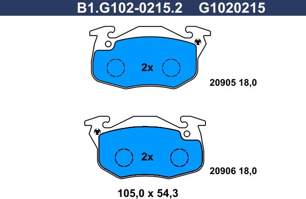 Galfer B1.G102-0215.2 - Тормозные колодки, дисковые, комплект avtokuzovplus.com.ua