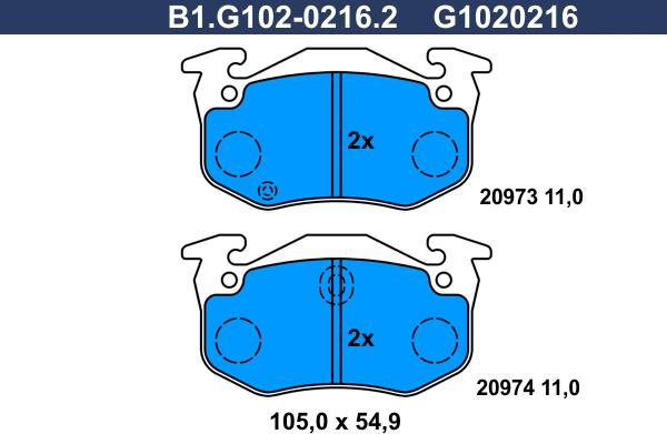 Galfer B1.G102-0216.2 - Гальмівні колодки, дискові гальма autocars.com.ua