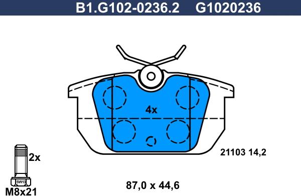 Galfer B1.G102-0236.2 - Гальмівні колодки, дискові гальма autocars.com.ua