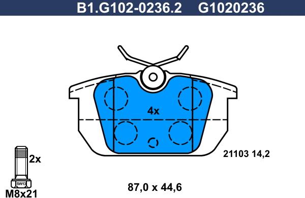 Galfer B1.G102-0236.2 - Тормозные колодки, дисковые, комплект autodnr.net