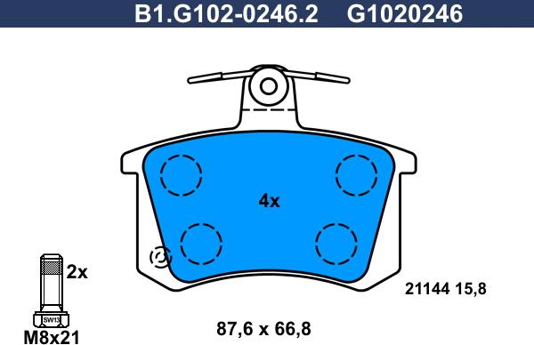 Galfer B1.G102-0246.2 - Тормозные колодки, дисковые, комплект avtokuzovplus.com.ua