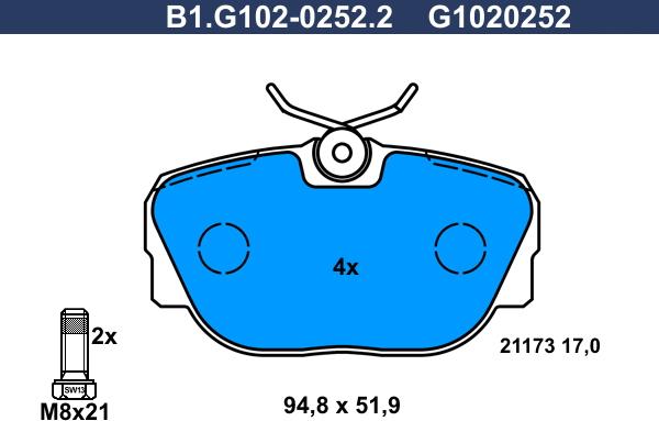 Galfer B1.G102-0252.2 - Гальмівні колодки, дискові гальма autocars.com.ua