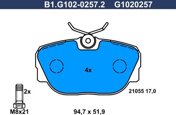 Galfer B1.G102-0257.2 - Тормозные колодки, дисковые, комплект avtokuzovplus.com.ua