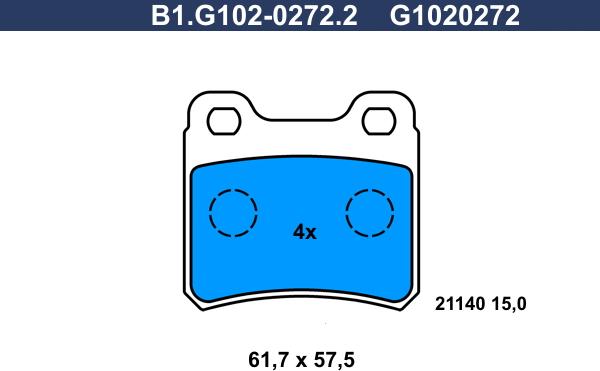 Galfer B1.G102-0272.2 - Тормозные колодки, дисковые, комплект avtokuzovplus.com.ua