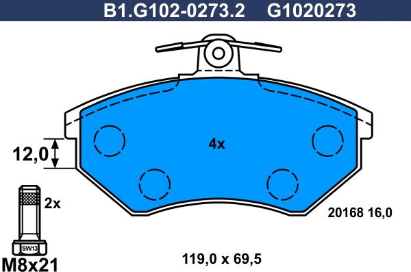 Galfer B1.G102-0273.2 - Тормозные колодки, дисковые, комплект avtokuzovplus.com.ua