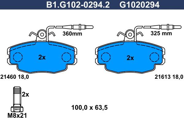 Galfer B1.G102-0294.2 - Тормозные колодки, дисковые, комплект avtokuzovplus.com.ua