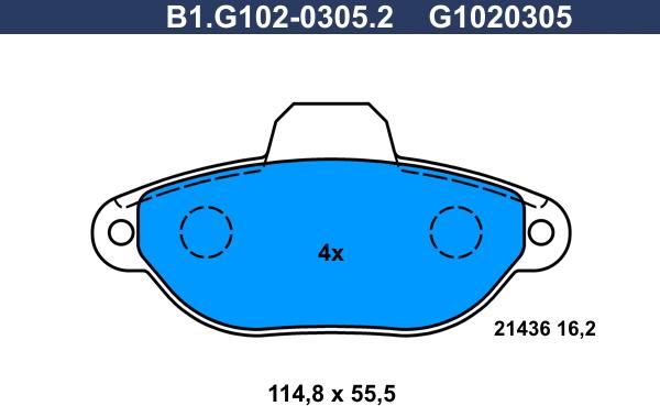 Galfer B1.G102-0305.2 - Тормозные колодки, дисковые, комплект avtokuzovplus.com.ua