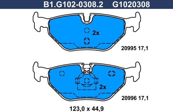 Galfer B1.G102-0308.2 - Тормозные колодки, дисковые, комплект avtokuzovplus.com.ua