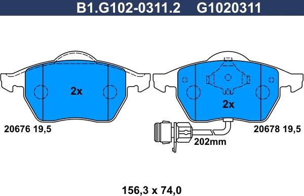 Galfer B1.G102-0311.2 - Гальмівні колодки, дискові гальма autocars.com.ua
