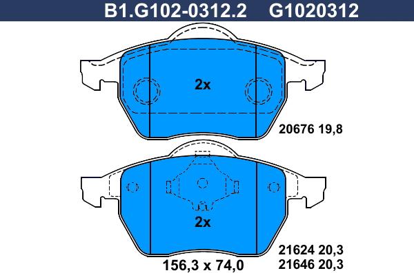 Galfer B1.G102-0312.2 - Гальмівні колодки, дискові гальма autocars.com.ua