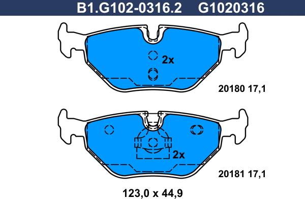 Galfer B1.G102-0316.2 - Гальмівні колодки, дискові гальма autocars.com.ua