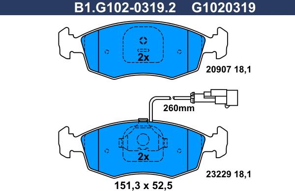 Galfer B1.G102-0319.2 - Тормозные колодки, дисковые, комплект autodnr.net