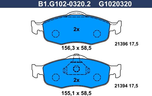 Galfer B1.G102-0320.2 - Тормозные колодки, дисковые, комплект avtokuzovplus.com.ua