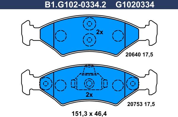 Galfer B1.G102-0334.2 - Тормозные колодки, дисковые, комплект avtokuzovplus.com.ua