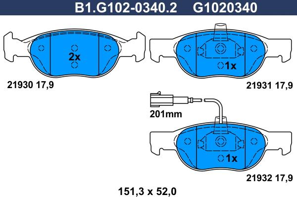 Galfer B1.G102-0340.2 - Гальмівні колодки, дискові гальма autocars.com.ua