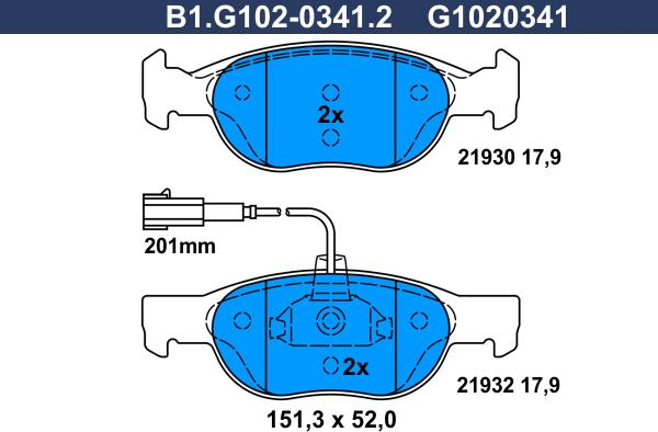 Galfer B1.G102-0341.2 - Гальмівні колодки, дискові гальма autocars.com.ua
