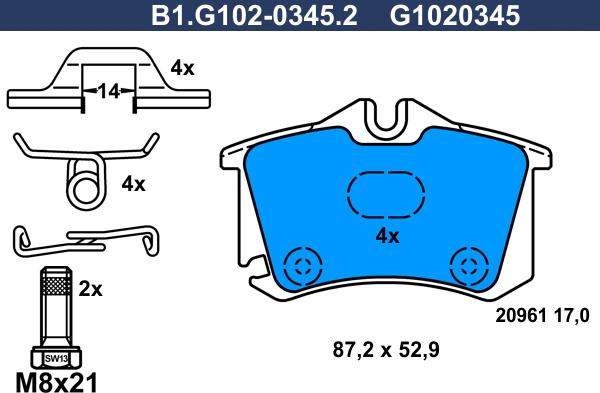 Galfer B1.G102-0345.2 - Тормозные колодки, дисковые, комплект autodnr.net