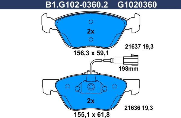 Galfer B1.G102-0360.2 - Гальмівні колодки, дискові гальма autocars.com.ua