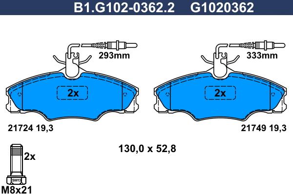 Galfer B1.G102-0362.2 - Тормозные колодки, дисковые, комплект avtokuzovplus.com.ua