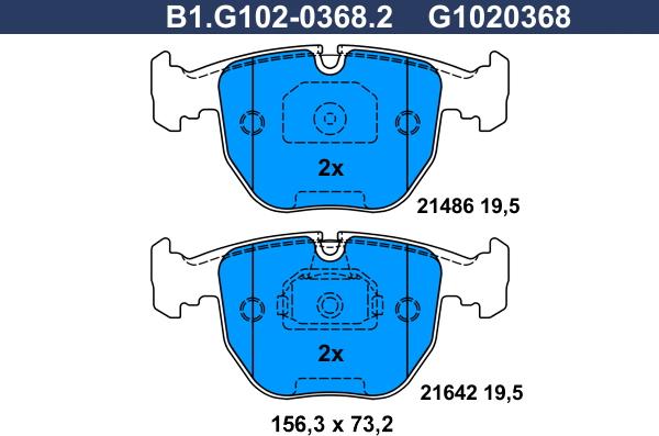 Galfer B1.G102-0368.2 - Тормозные колодки, дисковые, комплект avtokuzovplus.com.ua