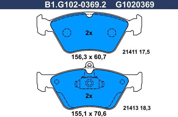 Galfer B1.G102-0369.2 - Гальмівні колодки, дискові гальма autocars.com.ua