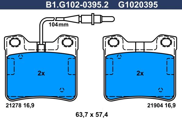 Galfer B1.G102-0395.2 - Тормозные колодки, дисковые, комплект avtokuzovplus.com.ua