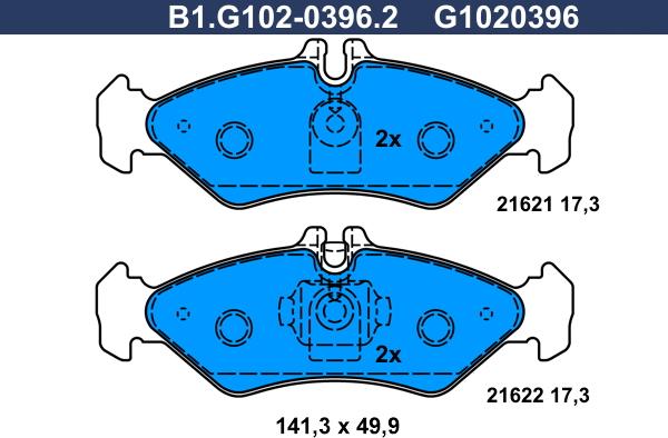 Galfer B1.G102-0396.2 - Гальмівні колодки, дискові гальма autocars.com.ua