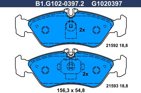 Galfer B1.G102-0397.2 - Гальмівні колодки, дискові гальма autocars.com.ua