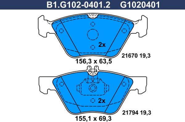 Galfer B1.G102-0401.2 - Гальмівні колодки, дискові гальма autocars.com.ua