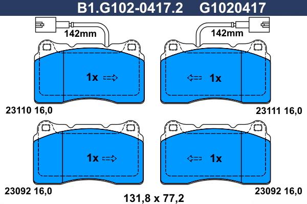 Galfer B1.G102-0417.2 - Гальмівні колодки, дискові гальма autocars.com.ua